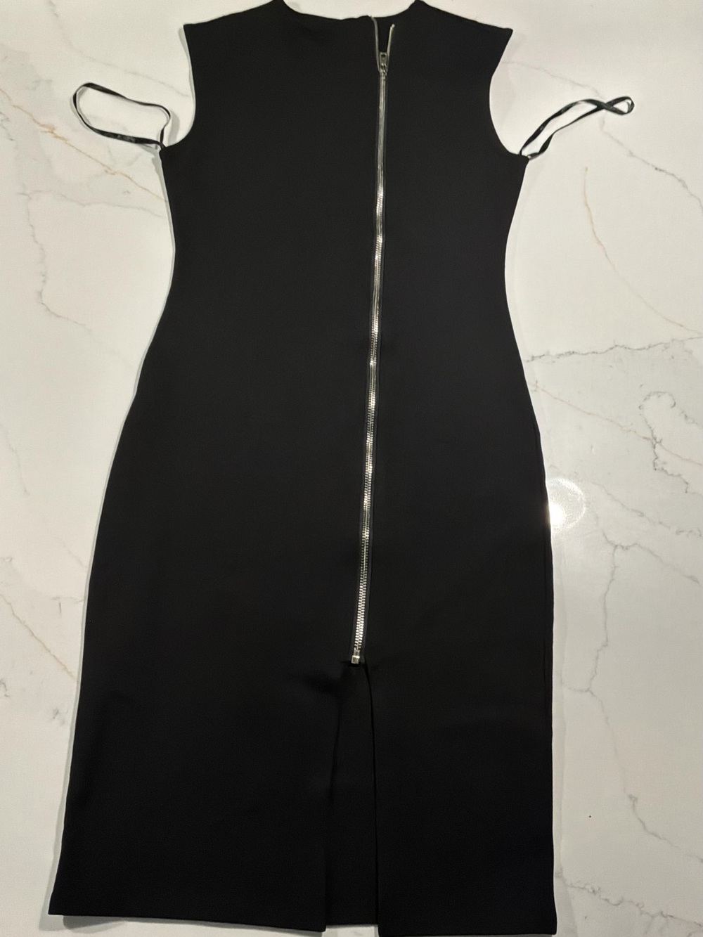 Shinestar Black Midi Dress with Front Zip
